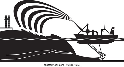 Dredging ship make artificial island - vector illustration