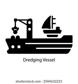 Dredging vessel icon in solid style 