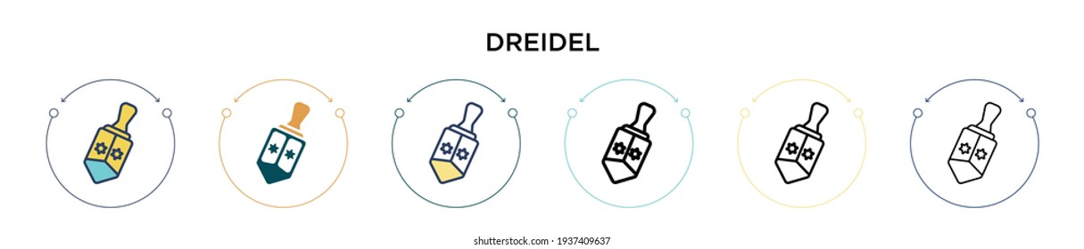 Dreidel icon in filled, thin line, outline and stroke style. Vector illustration of two colored and black dreidel vector icons designs can be used for mobile, ui, web
