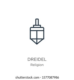 Dreidel icon. Thin linear dreidel outline icon isolated on white background from religion collection. Line vector sign, symbol for web and mobile