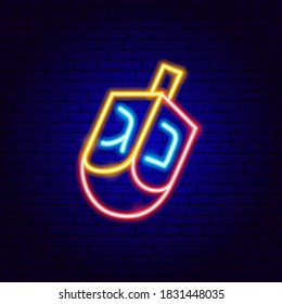 Dreidel Jewish Neon Sign. Vector Illustration of Happy Hanukkah Promotion.