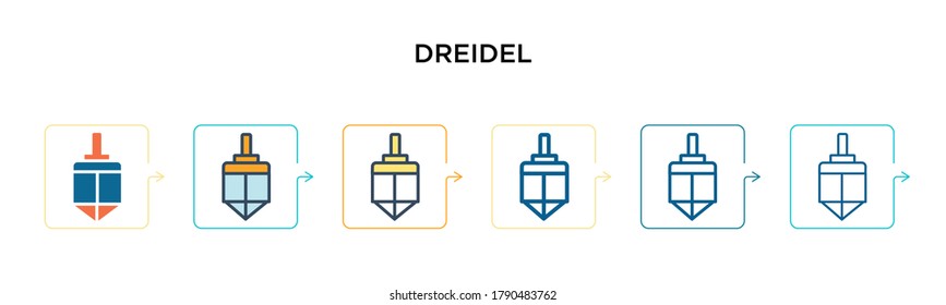 Dreidel vector icon in 6 different modern styles. Black, two colored dreidel icons designed in filled, outline, line and stroke style. Vector illustration can be used for web, mobile, ui