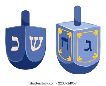 Dreidels vector clipart. Jewish symbol illustration. Hanukkah holidays