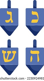 Dreidels vector illustration. Jewish symbol clipart. Hanukkah holidays