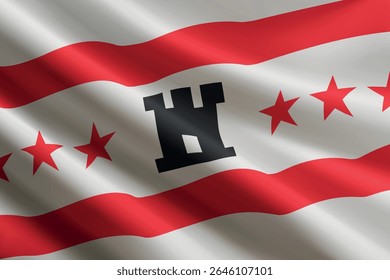 Drenthe flag waving in the wind, realistic detailed silk texture. Province of Netherlands