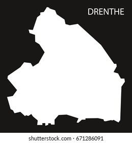 Drenthe Netherlands map black inverted silhouette illustration