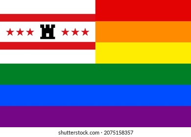 las banderas de drenthe y arcoiris. ilustración vectorial 2:3