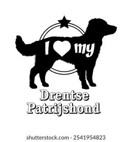 Drentse Patrijshond Hund Silhouette, ich liebe meinen Hund, Hund, Hunderassen, Logo, Vektor, Silhouette, Tier, Illustration, Symbol, Zeichen, schwarz, Haustier,