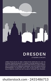 Dresden city minimalistic poster with skyline, cityscape retro vector illustration. Germany town abstract travel front cover, brochure, flyer, leaflet, flier, template, layout