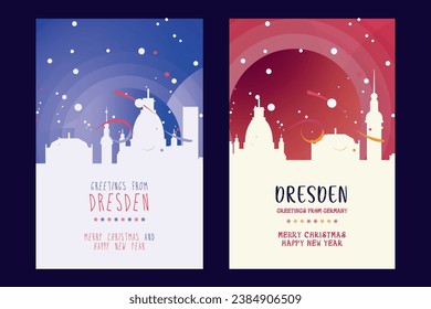 Dresden city poster with Christmas skyline, cityscape, landmarks. Winter Germany holiday, New Year vertical vector layout for brochure, website, flyer, leaflet, card