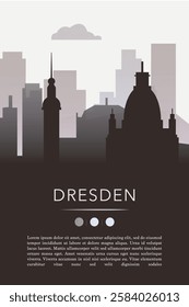 Dresden city template for website, presentation, front page, invitation, publication sheet with skyline, landmarks. Vector Germany image layout, simple and grayscale