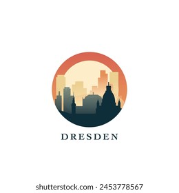 Dresden cityscape, gradient vector badge, flat skyline logo, icon. Germany city round emblem idea with landmarks and building silhouettes. Isolated graphic