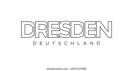 Dresden Deutschland, modern and creative vector illustration design featuring the city of Germany as a graphic symbol and text element, set against a white background