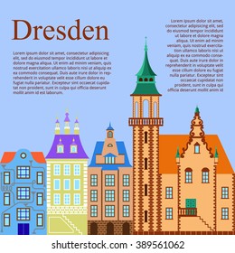 Dresden. German city. Flat Cartoon background with old German building. Vector illustration