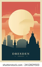 Dresden Germany city brutalism poster with abstract skyline, cityscape retro vector illustration. Saxony metropolis travel guide cover, brochure, flyer, leaflet, business presentation template image