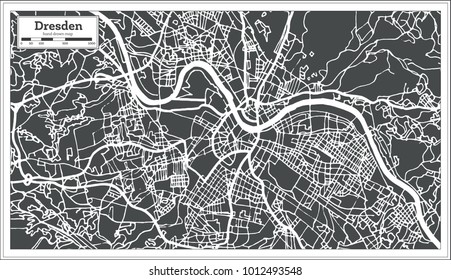Mapa de la ciudad de Dresden en Alemania al estilo retro. Mapa de esquema. Ilustración vectorial.