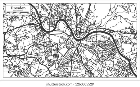 Dresden Germany City Map in Retro Style. Outline Map. Vector Illustration.