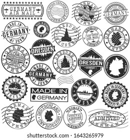 Dresden Germany Set of Stamp. Vector Art Postal Passport Travel Design. Travel and Business Seals.