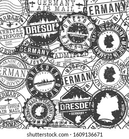 Dresden Germany Stamps Background. City Stamp Vector Art. Postal Passport Travel. Design Set Pattern.