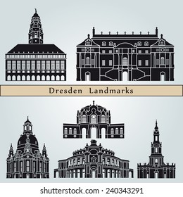 Dresden landmarks and monuments isolated on blue background in editable vector file