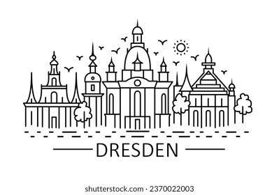 Dresden Line Art. Line art illustration of Germany city Dresden in minimalist style.