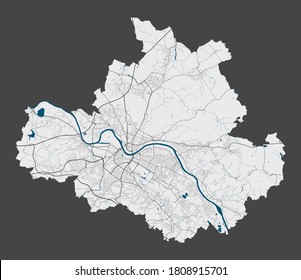 Dresden map. Detailed map of Dresden city administrative area. Cityscape panorama. Royalty free vector illustration. Linear outline map with highways, streets, rivers. Tourist decorative street map.