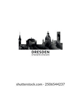 Dresden panorama, vector badge, skyline logo and icon. Germany city horizon logotype with landmarks and building silhouettes. Isolated foggy abstract gradient graphic