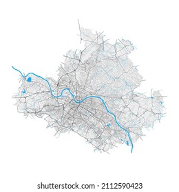 Dresden, Saxony, Germany high resolution vector map with city boundaries and editable paths. White outlines for main roads. Many detailed paths. Blue shapes and lines for water.