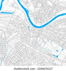 Dresden, Saxony, Germany high resolution vector map with editable paths. Bright outlines for main roads. Use it for any printed and digital background. Blue shapes and lines for water.