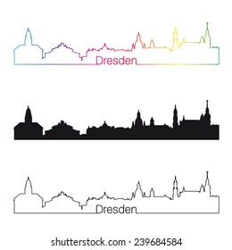 Dresden skyline linear style with rainbow in editable vector file