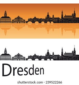 Dresden skyline in orange background in editable vector file