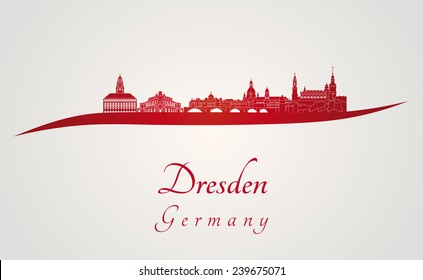 Dresden skyline in red and gray background in editable vector file