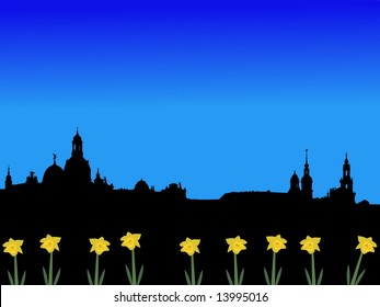 Dresdner Skyline im Frühling mit Daffodidgrafik