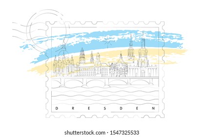 Dresden skyline stamp vector illustration and typography design, Germany