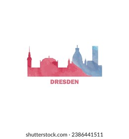 Dresden watercolor cityscape skyline city panorama vector flat modern logo, icon. Germany town emblem concept with landmarks and building silhouettes. Isolated graphic