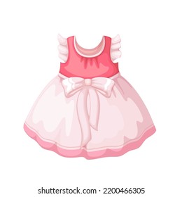 Dress for baby girl vector illustration. Cartoon isolated cute clothes for newborn kids, pink clothing with ribbon and bow for dressing up little princess, summer dress from childrens fashion store