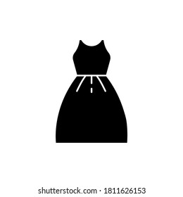 Dress black glyph icon. Woman clothes. Online fashion store. Boutique to buy female garment. Cocktail dress model for prom. Silhouette symbol on white space. Vector isolated illustration