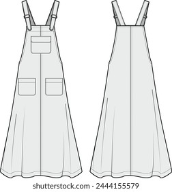 Women’s  Dress, Body Fit, Front and Back View Vector Fashion Illustration , CAD, Technical Drawing, Flat Drawing.