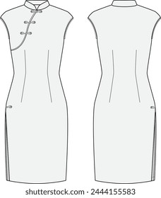 Women’s  Dress, Body Fit, Front and Back View Vector Fashion Illustration , CAD, Technical Drawing, Flat Drawing.