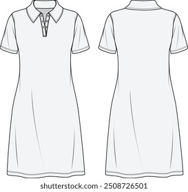 Vestido feminino, Ajuste corporal, Vista frontal e traseira Vetor Moda Ilustração, CAD, Desenho técnico, Desenho plano