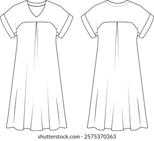 Women’s  Dress, Body Fit, Front and Back View Vector Fashion Illustration , CAD, Technical Drawing, Flat Drawing