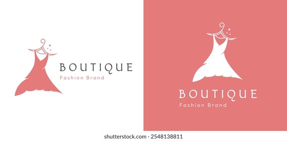 Kleid und Boutique Logo Design Inspiration. Minimalistisches Modesymbol für Frauenbekleidung, Kleidung, Mode und Lifestyle Business Markenidentität. Drees Symbol Symbol, Vektorgrafik.