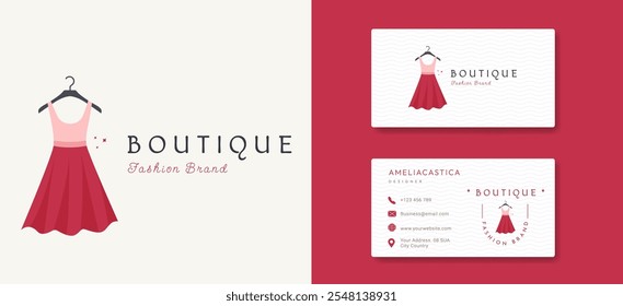 Kleid und Boutique Logo Design Inspiration. Minimalistisches Modesymbol für Frauenbekleidung, Kleidung, Mode und Lifestyle Business Markenidentität. Drees Symbol Symbol, Vektorgrafik.