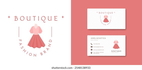 Kleid und Boutique Logo Design Inspiration. Minimalistisches Modesymbol für Frauenbekleidung, Kleidung, Mode und Lifestyle Business Markenidentität. Drees Symbol Symbol, Vektorgrafik.