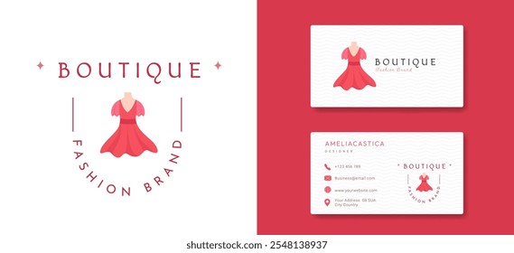 Kleid und Boutique Logo Design Inspiration. Minimalistisches Modesymbol für Frauenbekleidung, Kleidung, Mode und Lifestyle Business Markenidentität. Drees Symbol Symbol, Vektorgrafik.