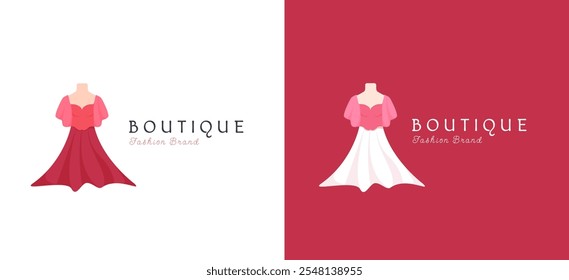 Kleid und Boutique Logo Design Inspiration. Minimalistisches Modesymbol für Frauenbekleidung, Kleidung, Mode und Lifestyle Business Markenidentität. Drees Symbol Symbol, Vektorgrafik.