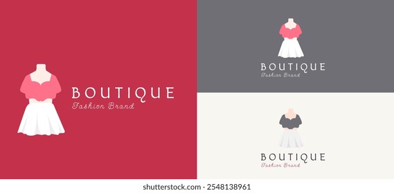 Kleid und Boutique Logo Design Inspiration. Minimalistisches Modesymbol für Frauenbekleidung, Kleidung, Mode und Lifestyle Business Markenidentität. Drees Symbol Symbol, Vektorgrafik.