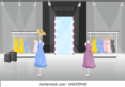 Dress boutique store vector flat style illustration