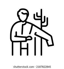 Dress in clothes black line icon. Routine. Pictogram for web page.