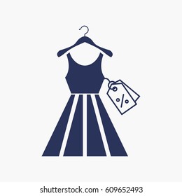 Dress Clothes and Hanger Icon. Label Flat Isolated Graphic Vector Symbol Silhouette